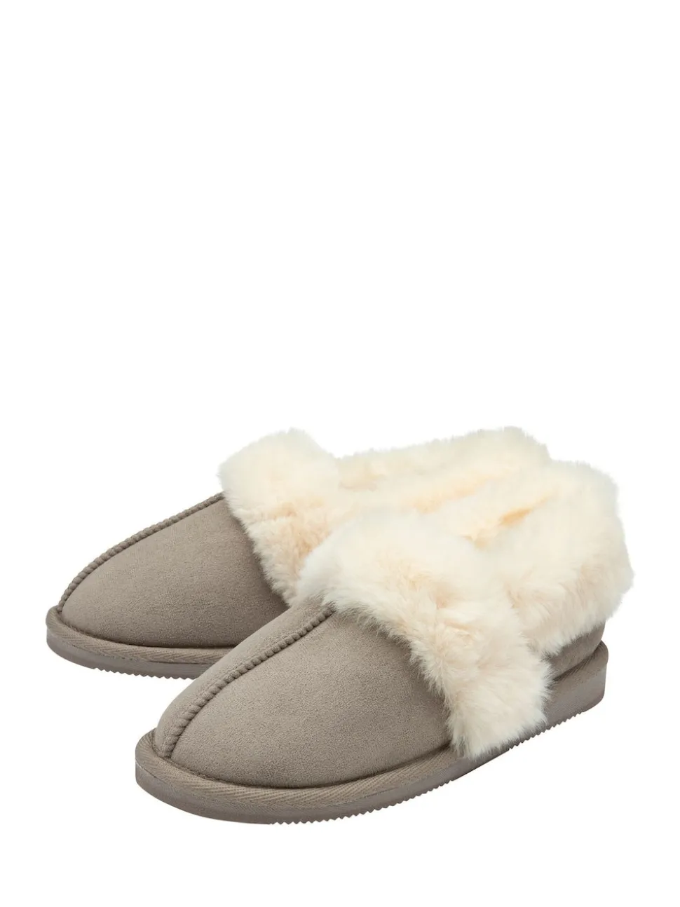Dunlop Grey Faux Suede Collar Full Slippers