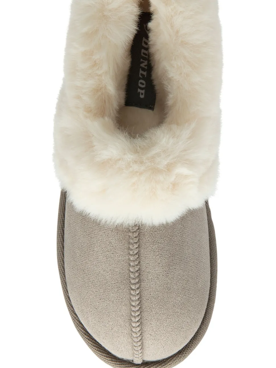 Dunlop Grey Faux Suede Collar Full Slippers