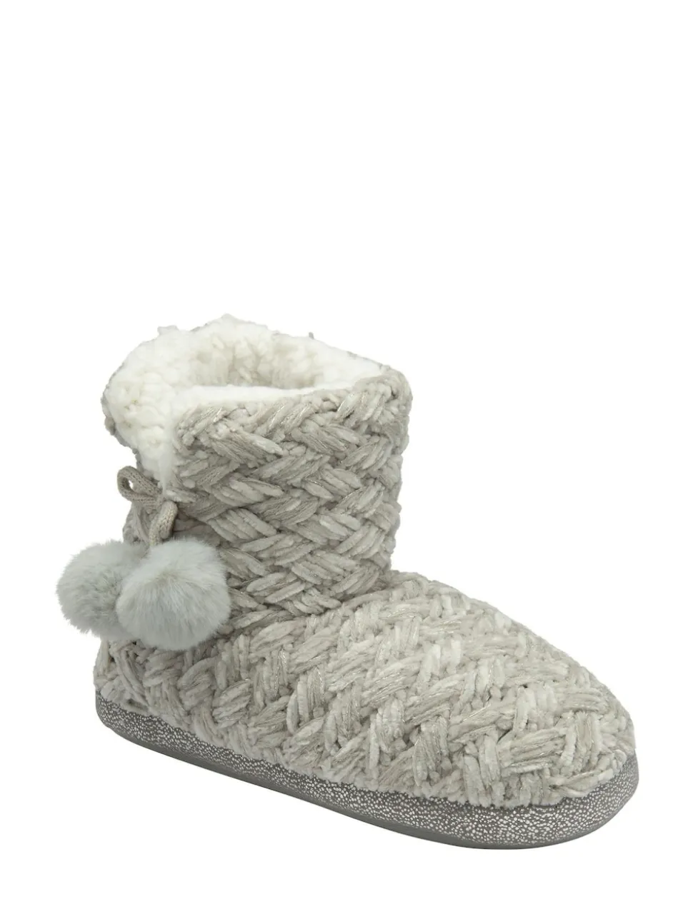 Dunlop Grey Ladies Knitted Bootee Slippers