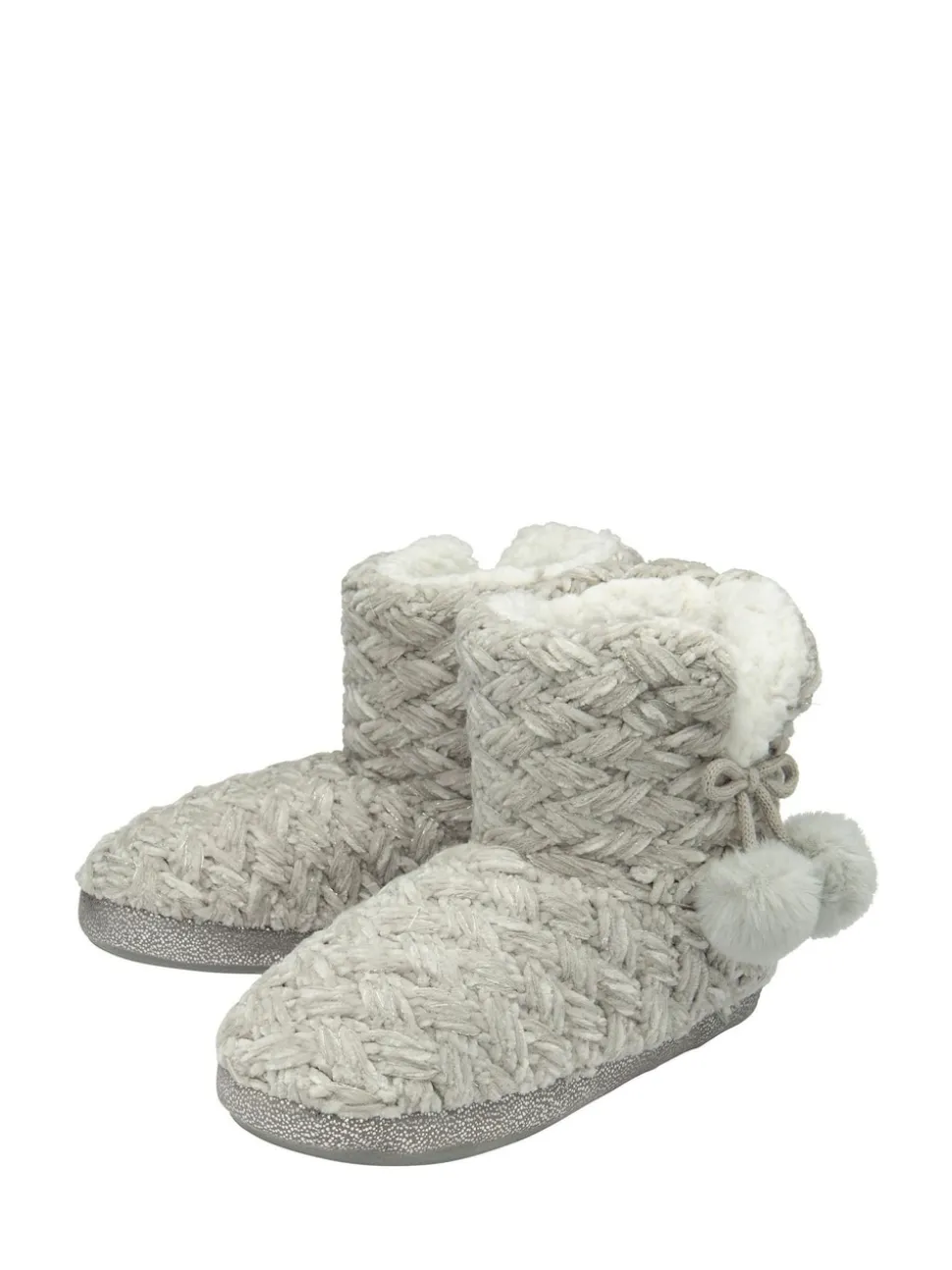 Dunlop Grey Ladies Knitted Bootee Slippers