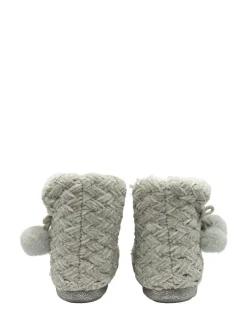 Dunlop Grey Ladies Knitted Bootee Slippers