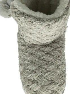 Dunlop Grey Ladies Knitted Bootee Slippers