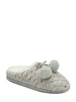 Dunlop Grey Ladies Knitted Closed Toe Mule Slippers