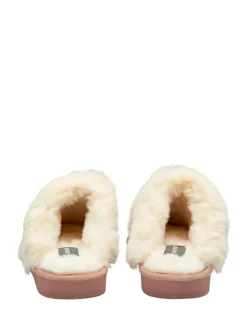 Dunlop Pink Faux Suede Mule Slippers Fur Collar