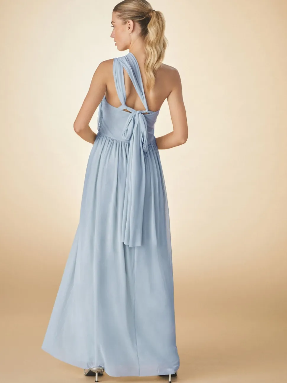 Dusky Blue Mesh Multiway Wedding Guest Bridesmaid Maxi Dress