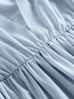 Dusky Blue Mesh Multiway Wedding Guest Bridesmaid Maxi Dress