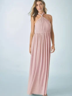Dusky Pink Mesh Multiway Wedding Guest Bridesmaid Maxi Dress