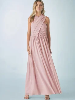 Dusky Pink Mesh Multiway Wedding Guest Bridesmaid Maxi Dress