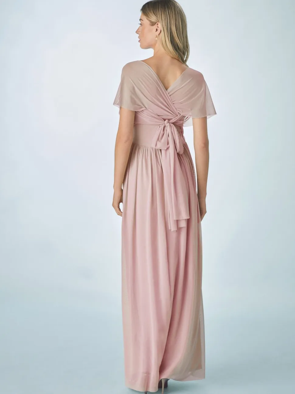 Dusky Pink Mesh Multiway Wedding Guest Bridesmaid Maxi Dress