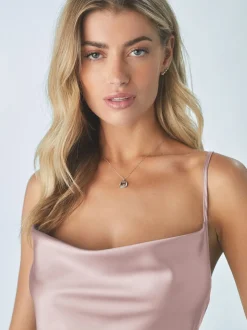 Dusky Pink Satin Cowl Neck Wedding Guest Bridesmaid Maxi Dress