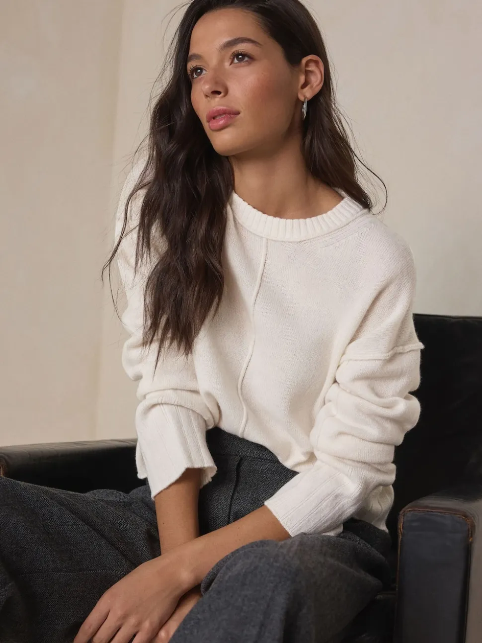 Ecru 100% Lambswool N.Premium Crew Neck Jumper