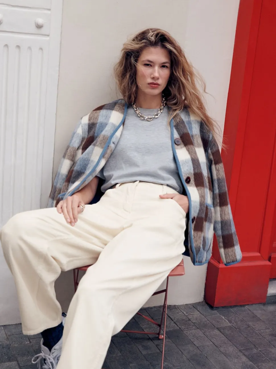 Ecru Cord Barrel Leg Trousers