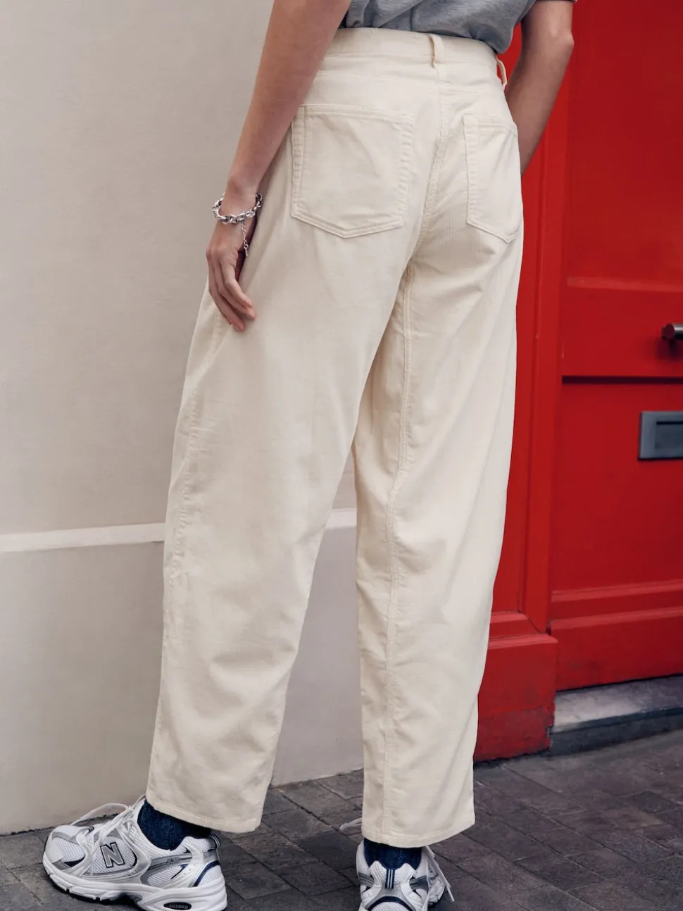 Ecru Cord Barrel Leg Trousers