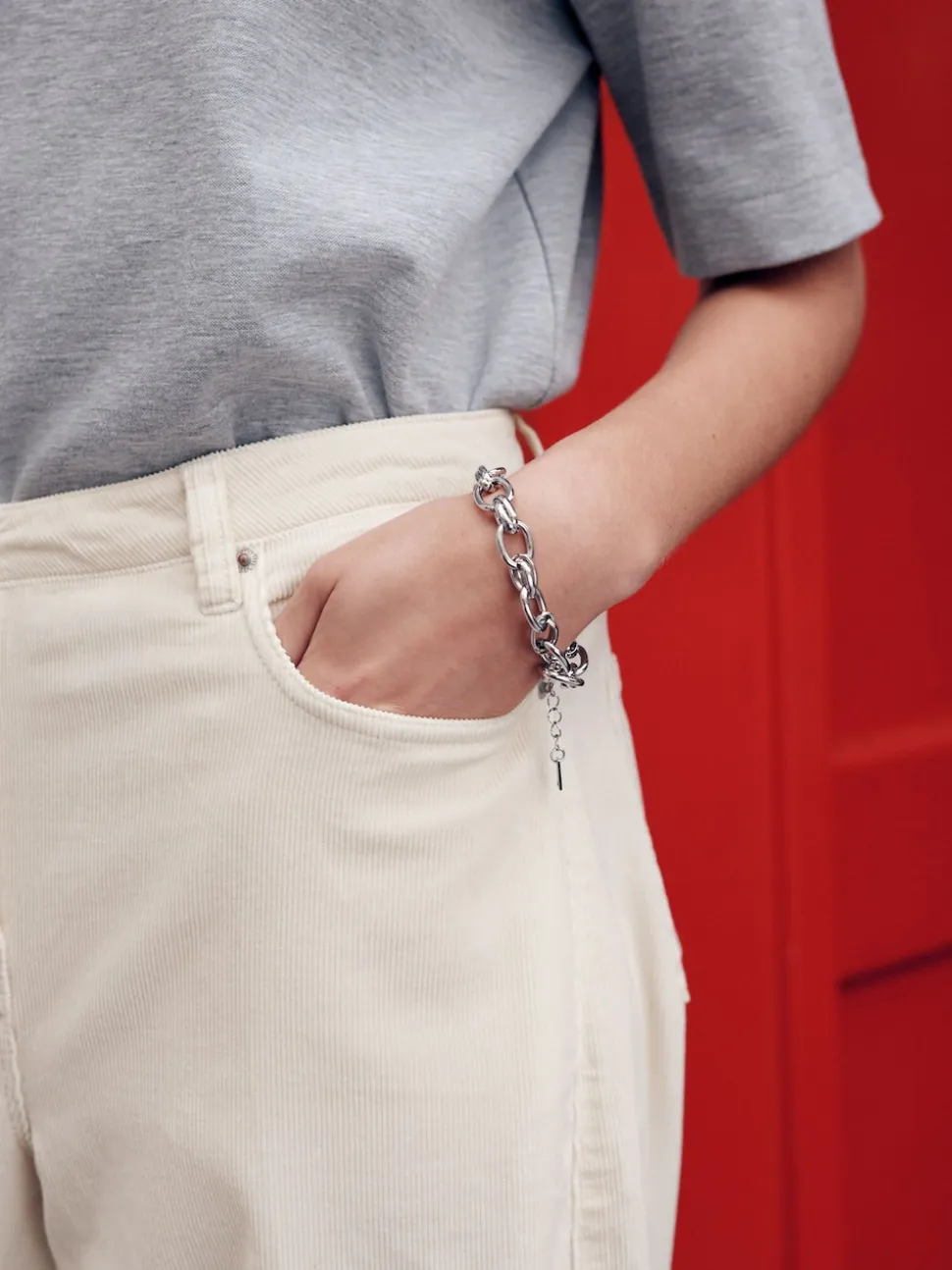 Ecru Cord Barrel Leg Trousers