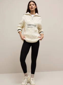Ecru Cream Cable Zip Neck 1995 Graphic Jumper