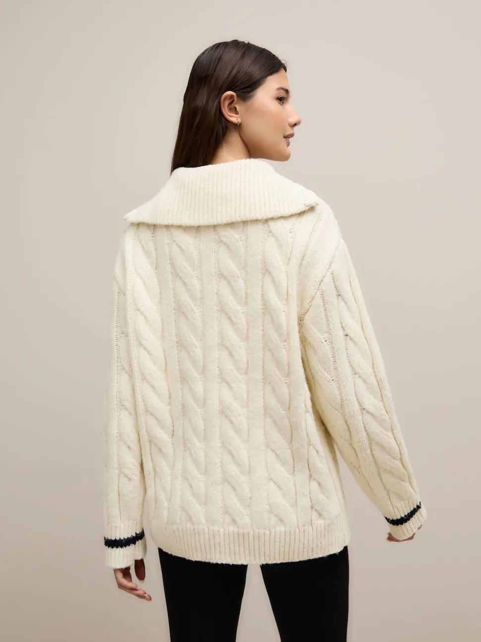 Ecru Cream Cable Zip Neck 1995 Graphic Jumper