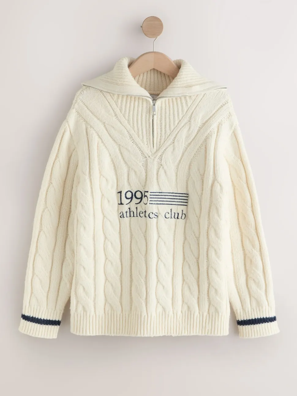 Ecru Cream Cable Zip Neck 1995 Graphic Jumper