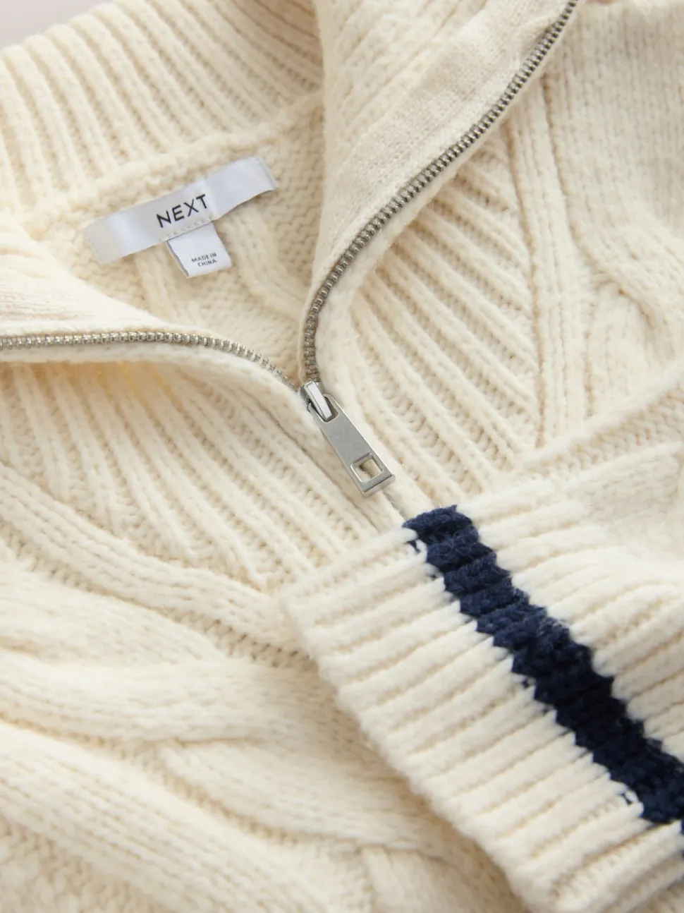 Ecru Cream Cable Zip Neck 1995 Graphic Jumper