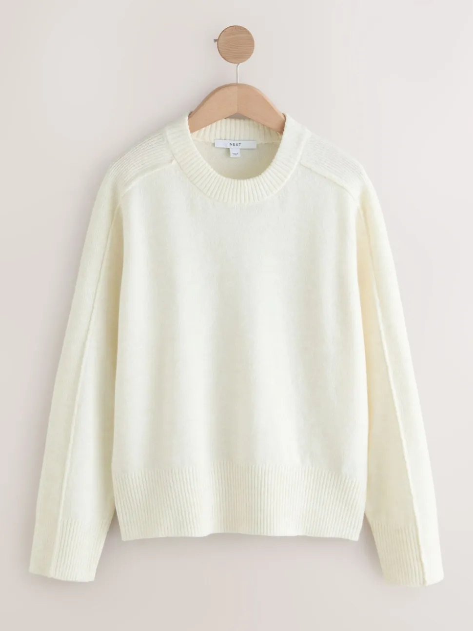 Ecru Crew Neck Knitted Jumper with Wool