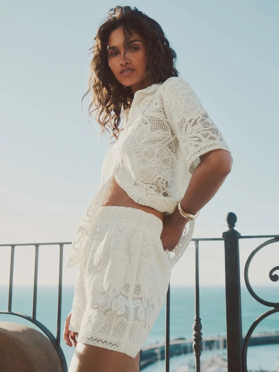 Ecru Crochet Tie Waist Shorts