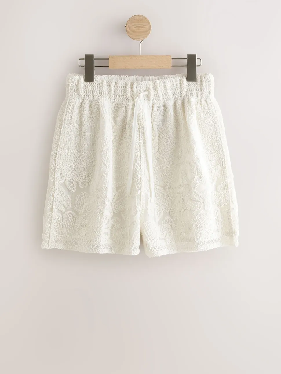 Ecru Crochet Tie Waist Shorts