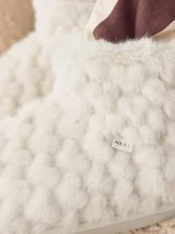 Ecru Faux Fur Heart Slipper Boots