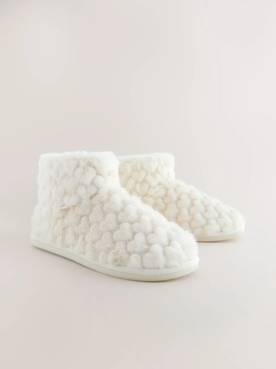 Ecru Faux Fur Heart Slipper Boots