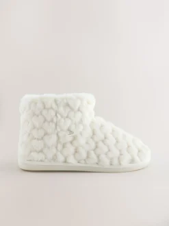 Ecru Faux Fur Heart Slipper Boots