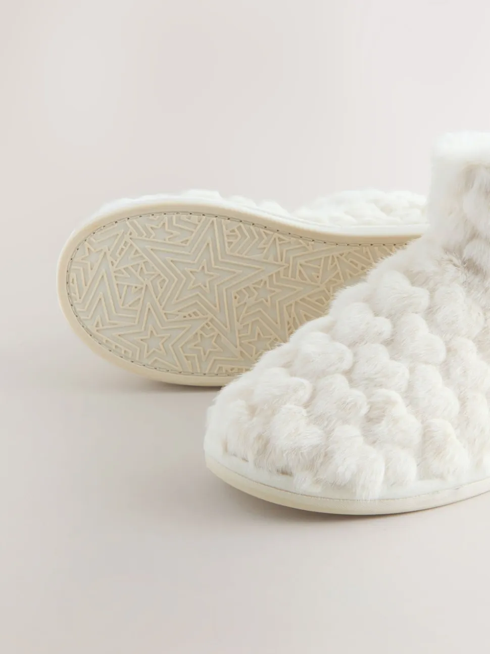 Ecru Faux Fur Heart Slipper Boots