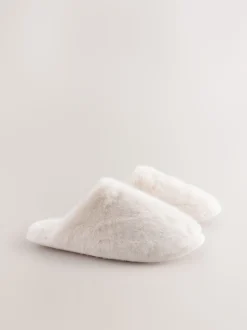 Ecru Faux Fur Mule Slippers