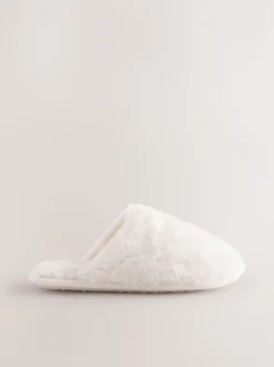 Ecru Faux Fur Mule Slippers