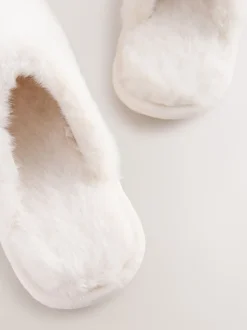 Ecru Faux Fur Mule Slippers