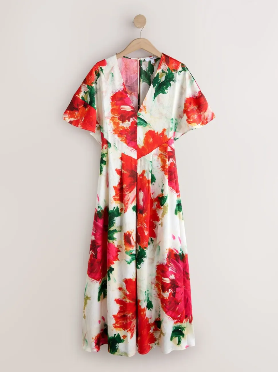 Ecru Floral Kaftan Textured Satin Maxi Occasion Dress