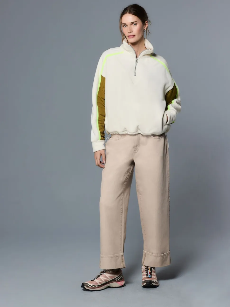 Ecru Half Zip Fleece with Colourblock Panels
