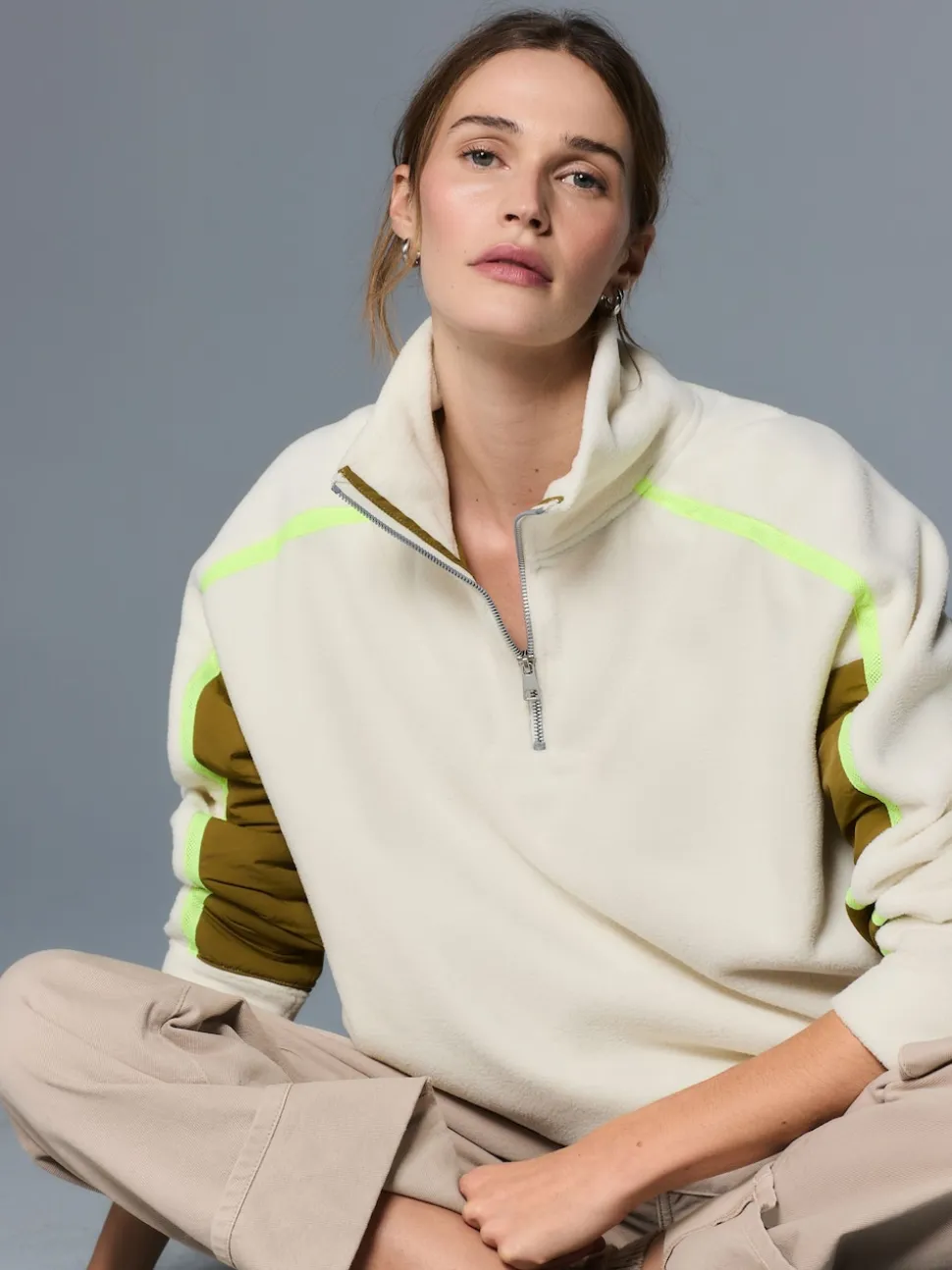 Ecru Half Zip Fleece with Colourblock Panels