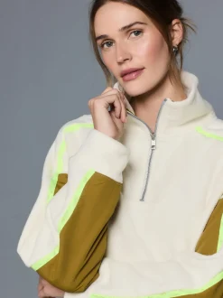 Ecru Half Zip Fleece with Colourblock Panels