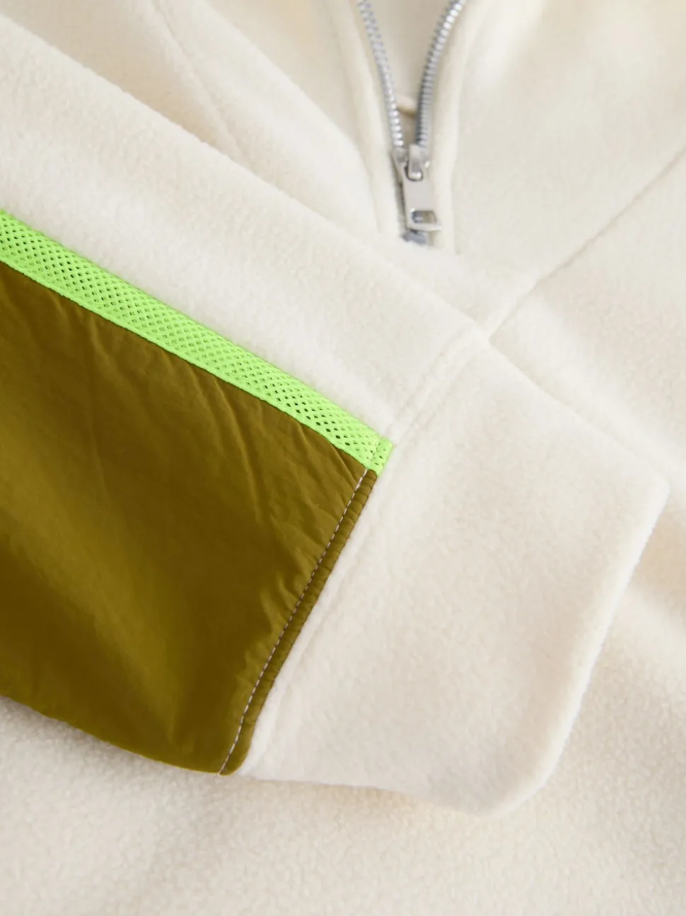 Ecru Half Zip Fleece with Colourblock Panels