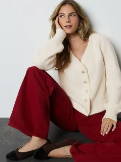 Ecru Heart Button Cardigan With Wool
