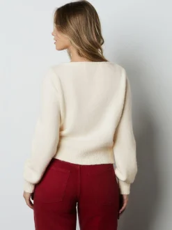 Ecru Heart Button Cardigan With Wool