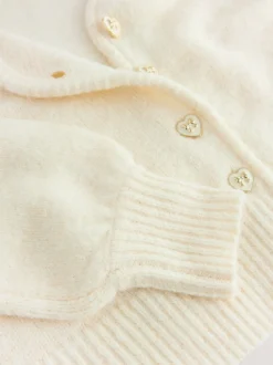 Ecru Heart Button Cardigan With Wool
