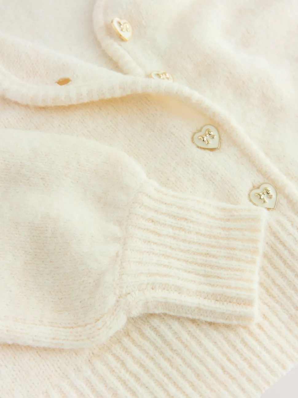 Ecru Heart Button Cardigan With Wool