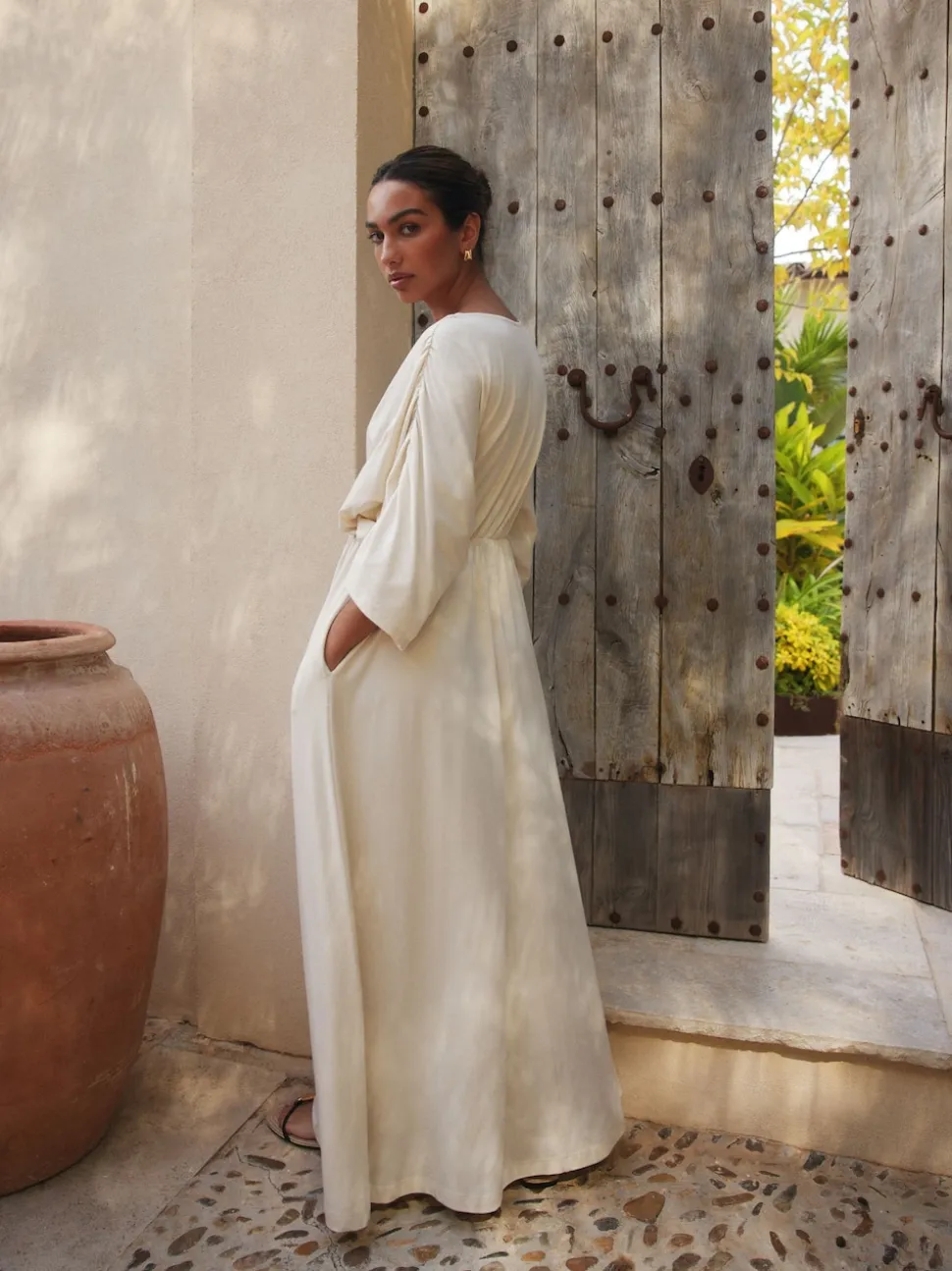 Ecru Jersey Kaftan Maxi Dress