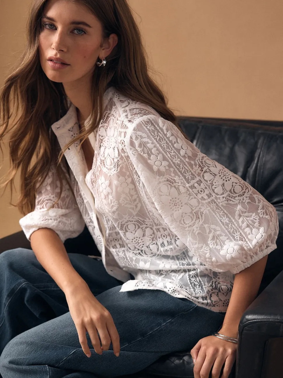 Ecru Lace Half Sleeve Blouse