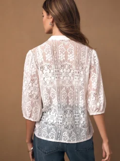 Ecru Lace Half Sleeve Blouse