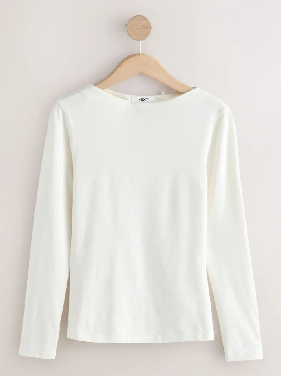 Ecru Long Sleeve Boat Neck T-Shirt