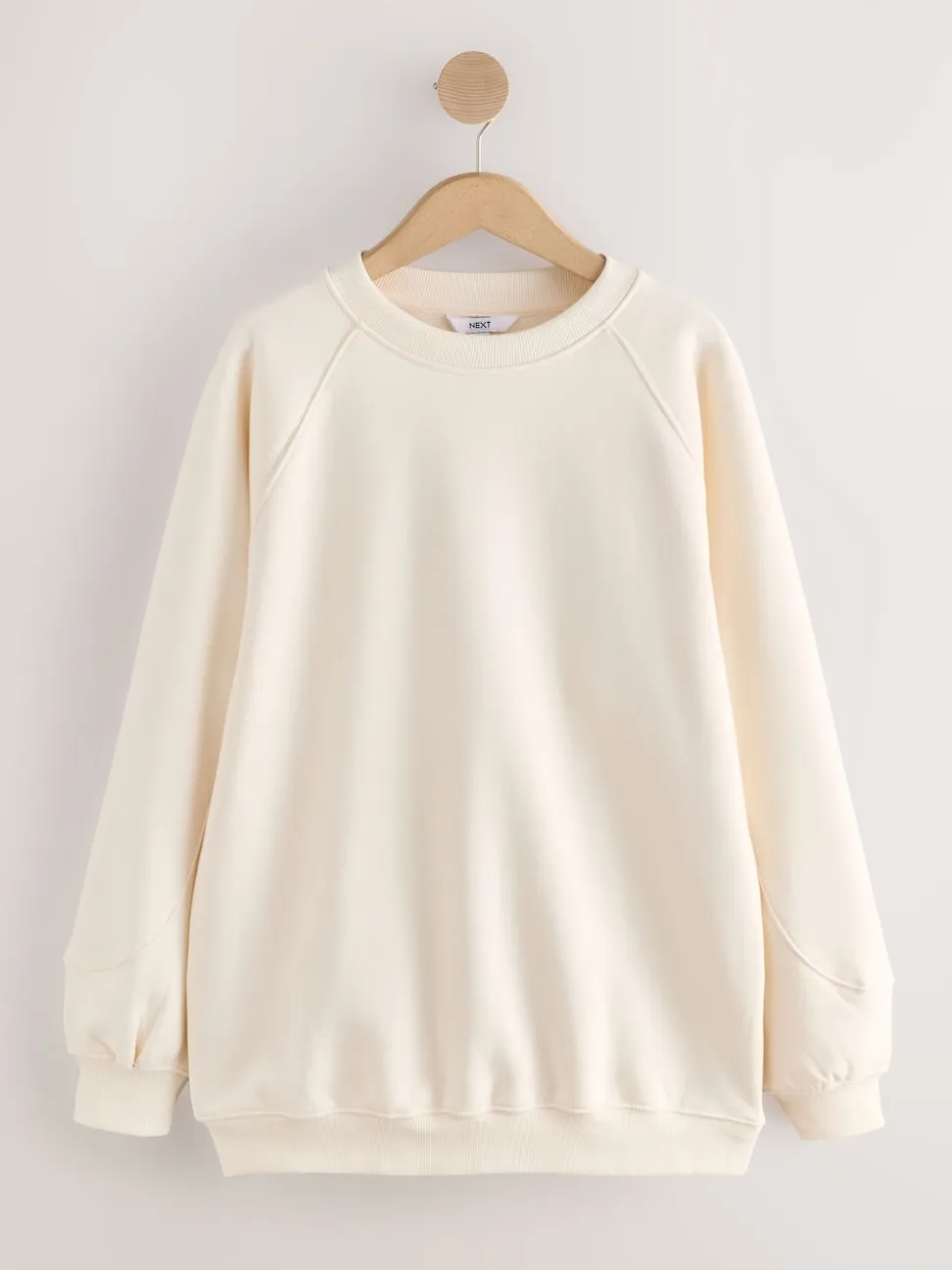 Ecru Off White Relaxed Fit Heavyweight Longline Crew Neck Sweatshirt