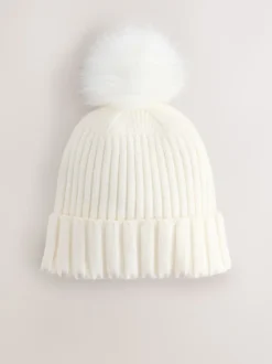 Ecru Rib Knit Pom Hat