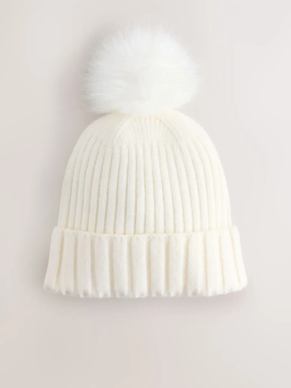 Ecru Rib Knit Pom Hat