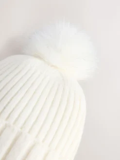 Ecru Rib Knit Pom Hat