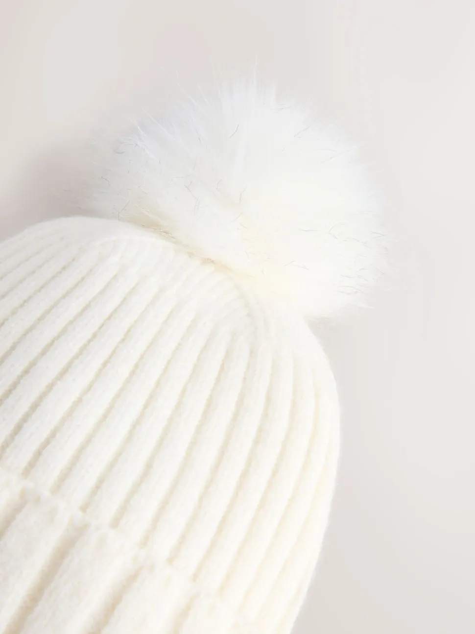Ecru Rib Knit Pom Hat